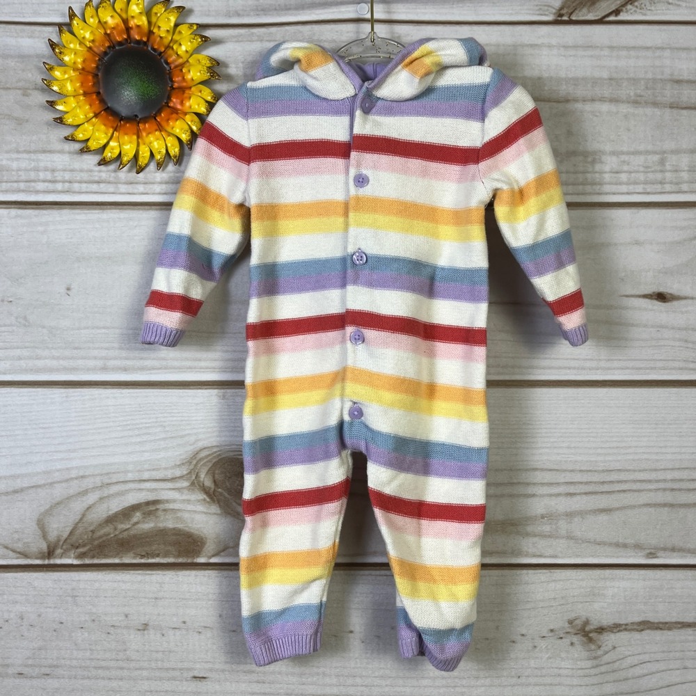Monica + Andy Baby Striped Organic Cotton Knit Hooded Romper Multi 3-6M